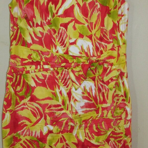 Lauren Ralph Lauren Red Orange Golden Yellow Tropical Sleeveless Sheath Dress 12 - Picture 5 of 5